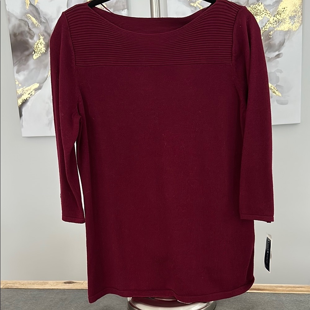 Karen Scott Red Bateau Neck 3/4 Sleeve Dress for Work